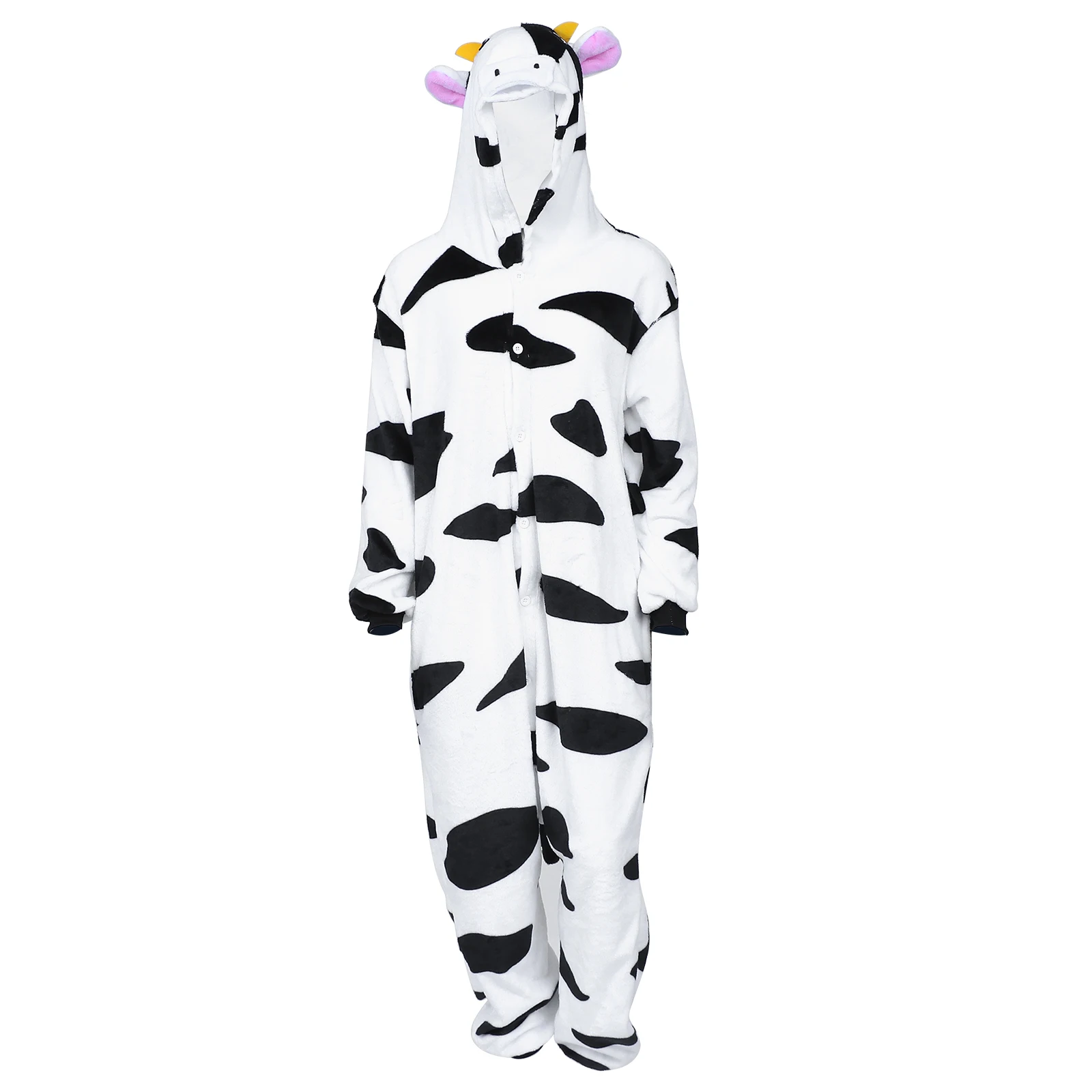 

Cow One Pajamas Flannel Night Hoodie Cartoon Sleepwear Unisex Cartoon Cow Pattern Sleepwear Warm Cosplay Costume Winter