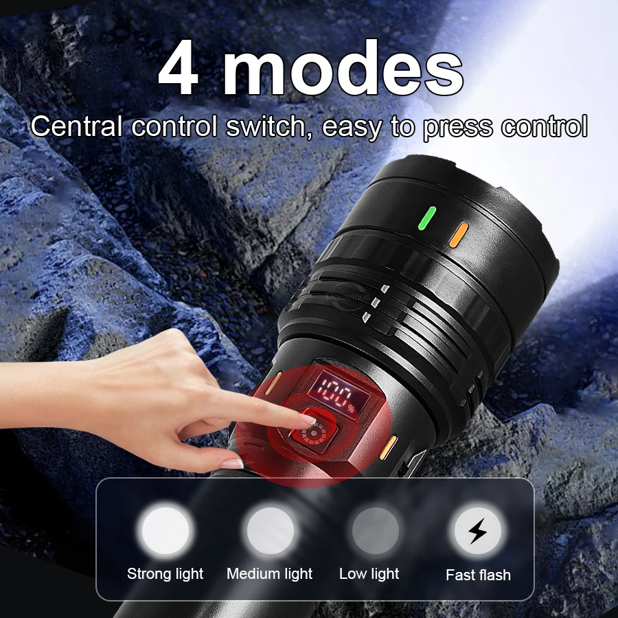 Super High Power LED Flashlight 10000000LM Rechargeable Torch Light For Outdoor Fishing Camping Waterproof Tactical Flashlights