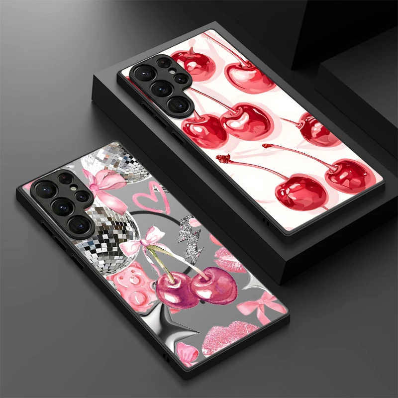 Cute Cherry Pattern Magnetic Phone Case For Samsung Galaxy S26 S23 S24 Ultra S25 FE S22 Plus S25 Edge For Magsafe Hard PC Cover - view 2