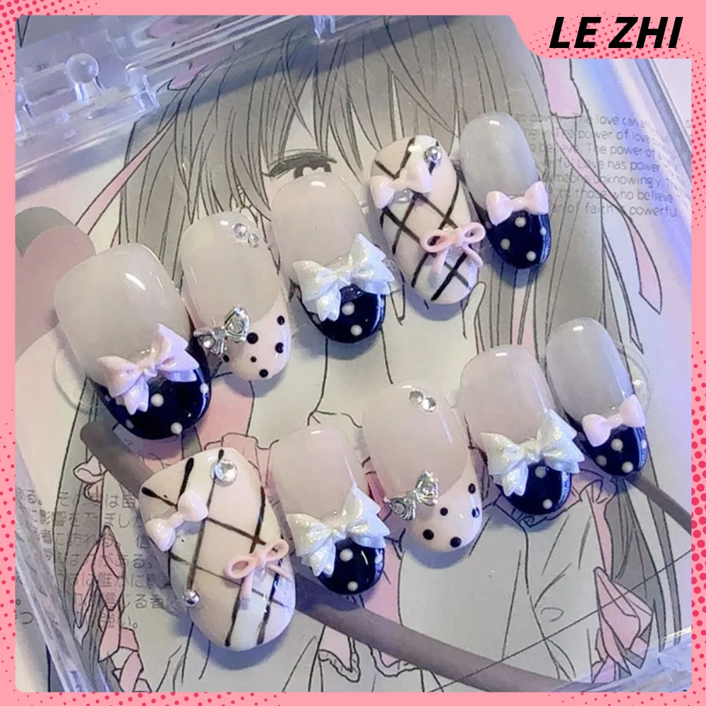 Y2K High Quality Summer Wave Point Note Handmade Press On Nail 3D Wings Star Flower Sweet Style Fake Nail Birthday Gifts
