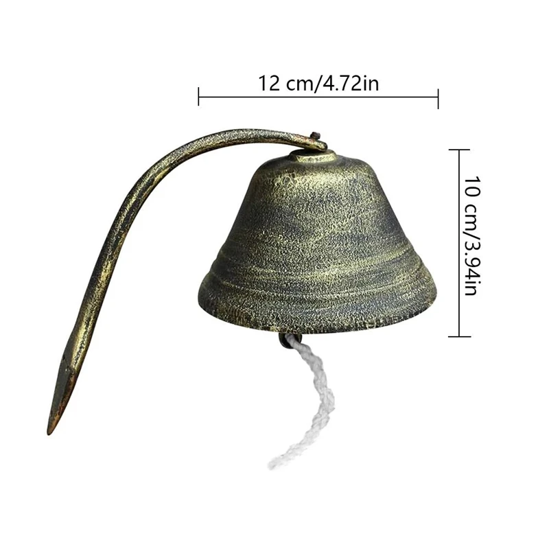 큰 빈티지 캐스트 다리미 초인종 벨, 단조 다리미 벽 장식 펜던트, 가정 정원 베란다 딸랑이 장식, 1 개