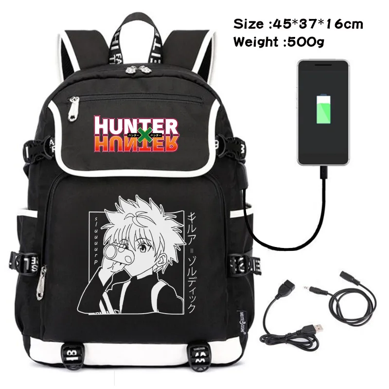 

Рюкзак HUNTER×HUNTER с принтом в стиле аниме, школьная сумка, универсальная сумка для ноутбука с USB-портом для зарядки, повседневный дорожный рюкзак