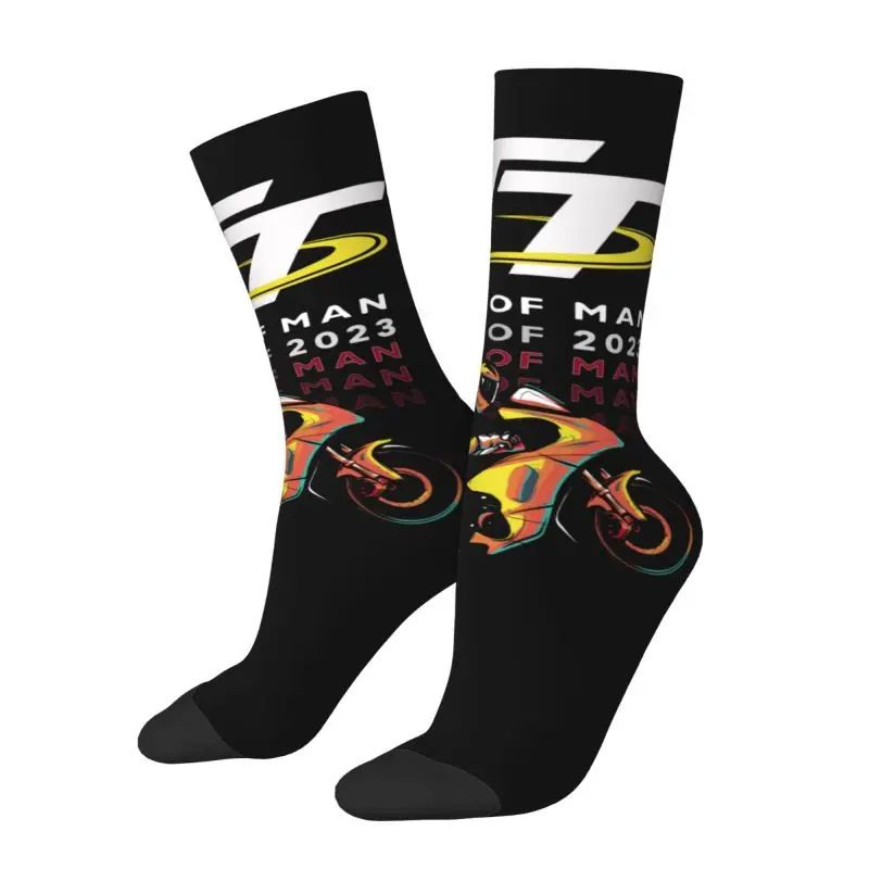 Custom Harajuku Motorcycle Sports Isle Of Man TT Races Socks Men Women Warm 3D Printed Basketball Sports Socks