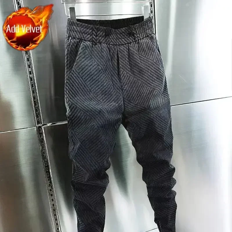 Man Cowboy Pants Gradient Color Trousers Luxury Winter Men's Jeans Tapered Stripe Stretch Elastic Harem 2024 Trend High Quality