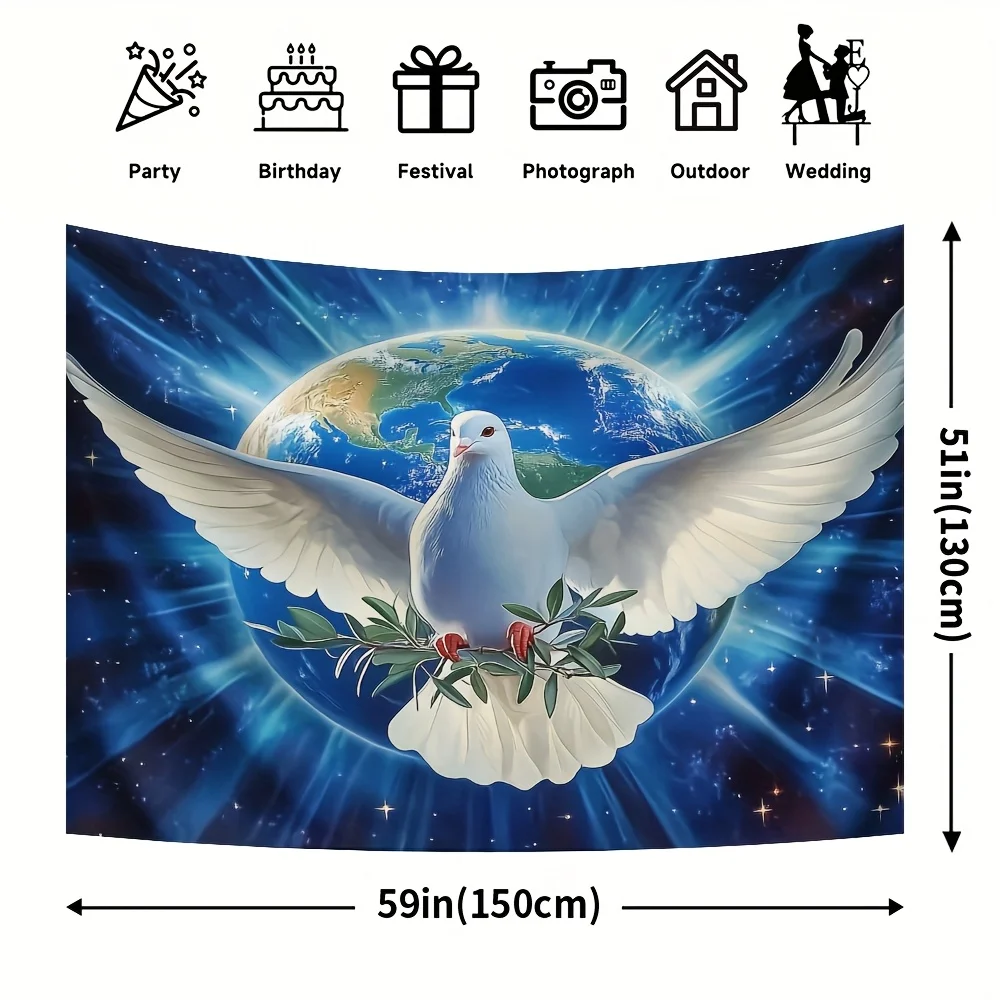 Luxurious Global Tapestry Mural Wall Hanging Decor Earth Dove Peace Backdrop Boho Room Decoration Canvas Artwork for Wedding Par