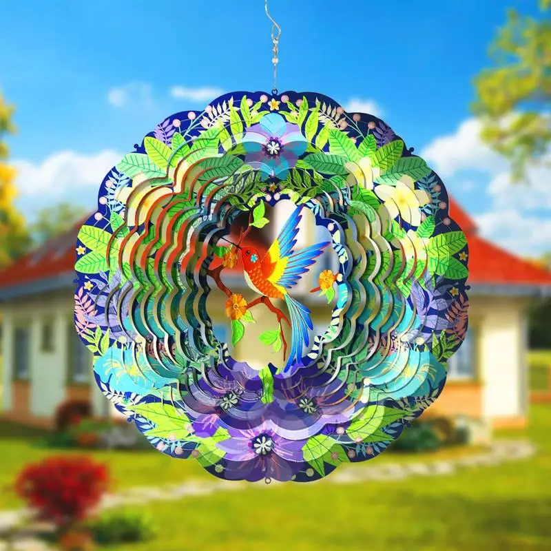 Kinetic Metal Wind Spinner Hummingbird Wind Spinner Christmas Ornament Wind Sculptures Spinners Decorations For Balcony Garden