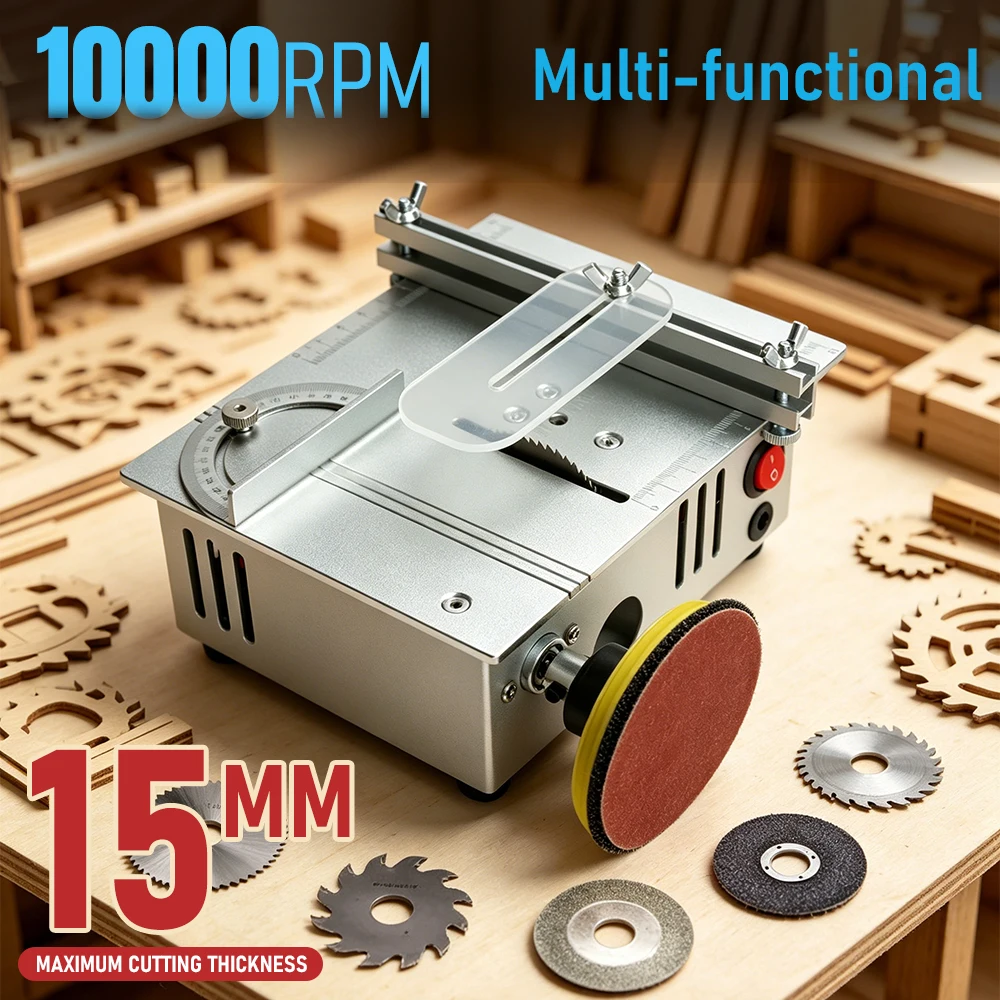 DIY Mini Table Saw 10000RPM High Speed Multifunctional Cutting Machine for Woodworking Craft & Hobby Projects