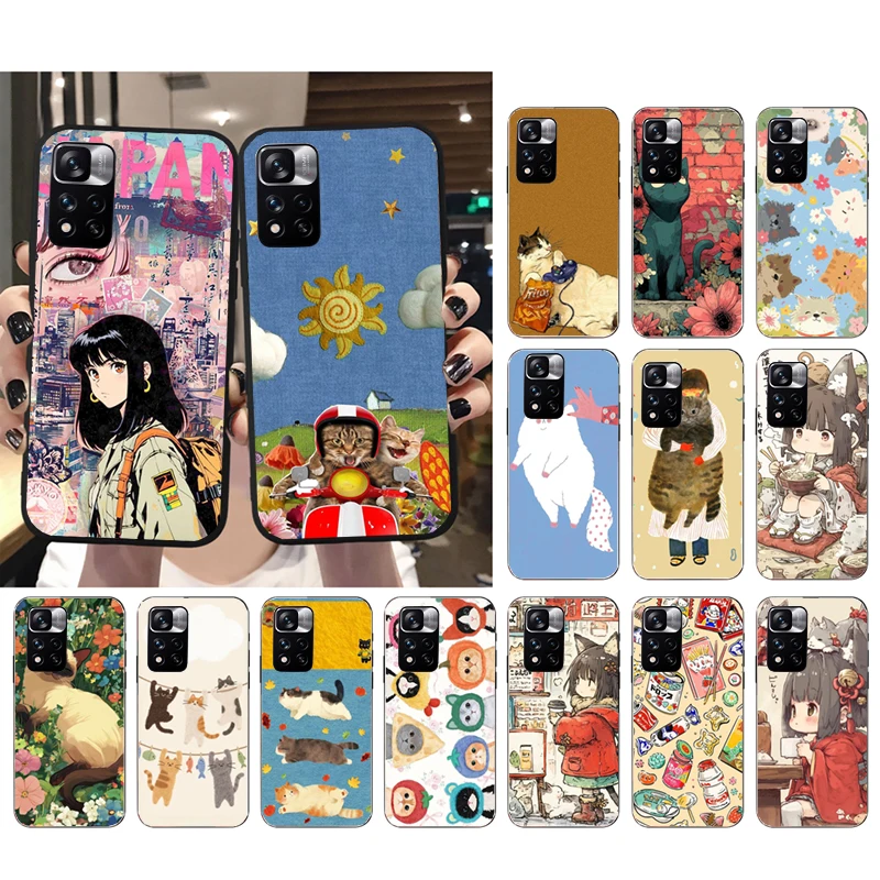 

Phone Case For Xiaomi Poco C71 15T 14T Pro Redmi note 15 14 14 13 Pro Redmi A5 15C 13C Japan INS Cartoon Cute Cat Girl