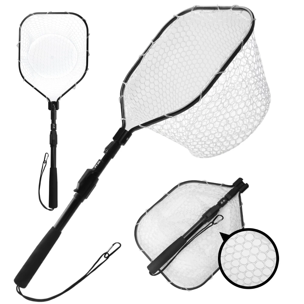 Rede de Pesca para Captura de Peixes, Rede de Pesca Dobrável com Revestimento Não Absorvente, Segura para Captura e Liberação em Água Doce