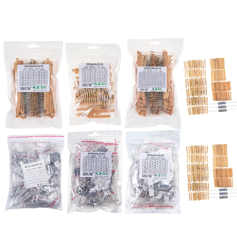 1/2W 1W 2W 3W Resistance 5% Metal Film Resistor Assortment Kit Set 30Kinds Each 5/10PCS 1R~750R 1K~820K Ohm  1/2W 1W 2W 3W