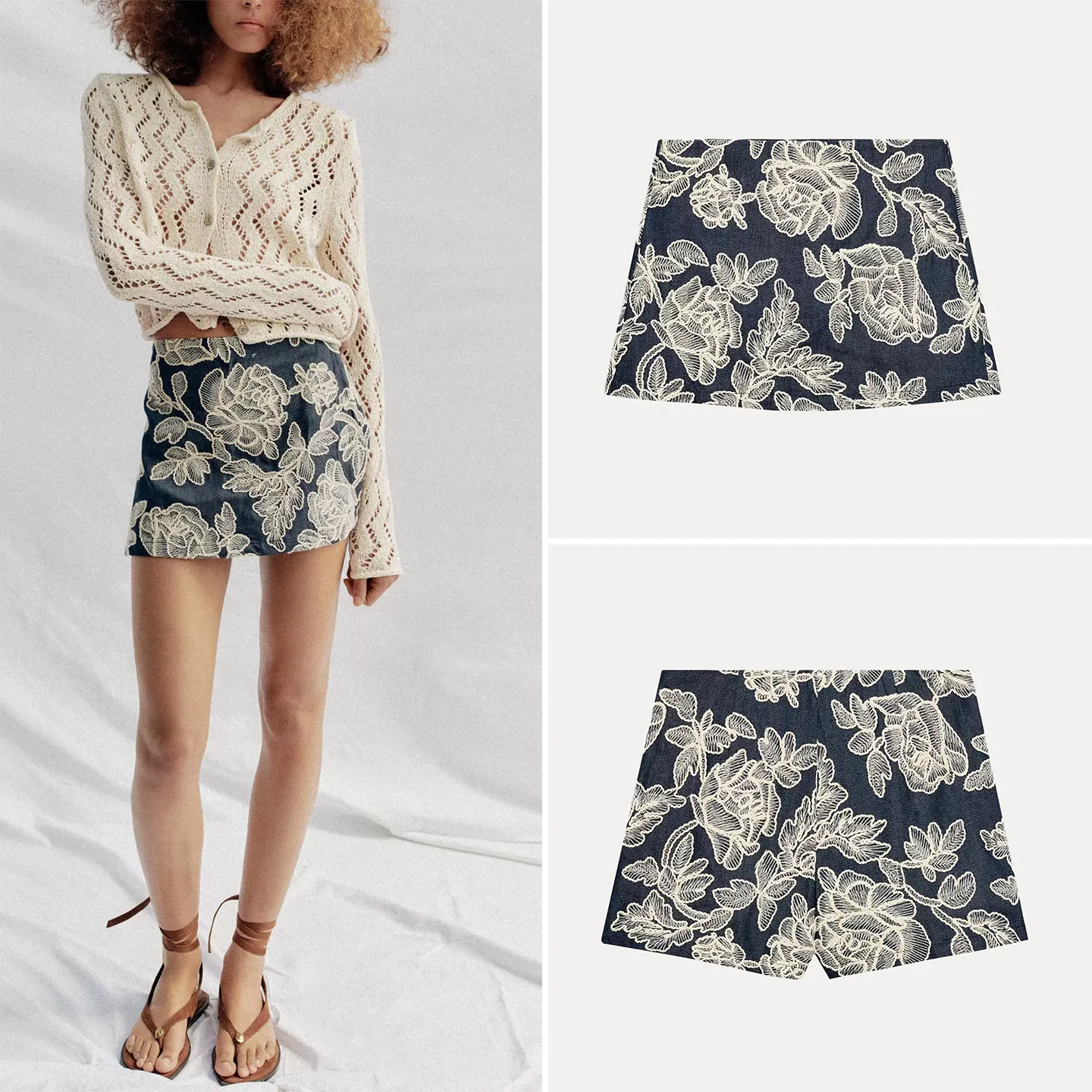 

Fashionable Embroidered Flower Women's Shorts 2026 New Summer Natural Waist Hidden Zipper Clothing Matching Style Pants