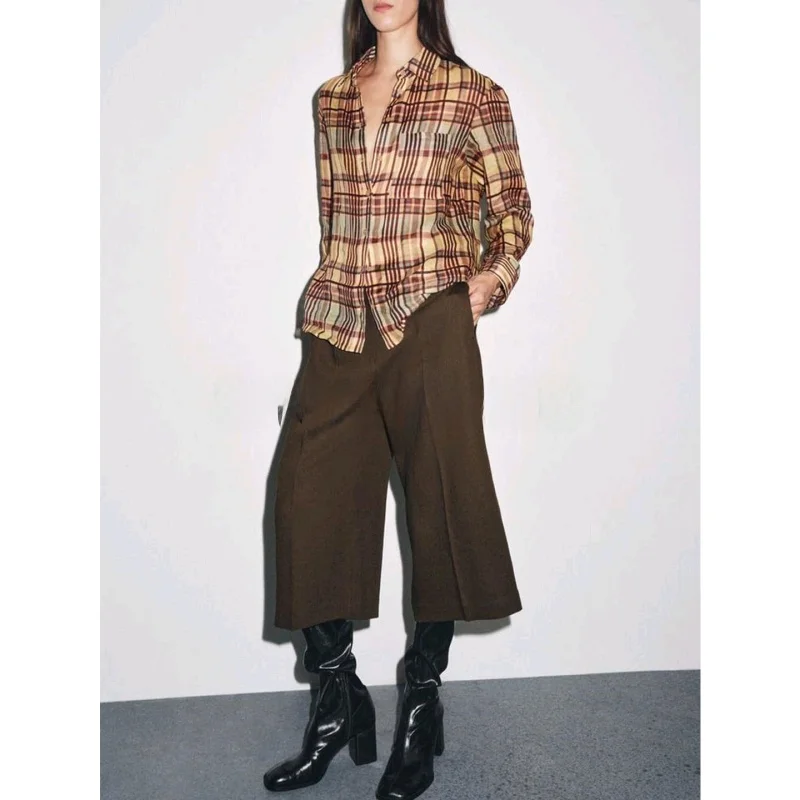 Taille haute tissu mixte longue décontracté droite Bermuda orts femmes nouveauté automne pantalon à jambes larges fibre de Polyester