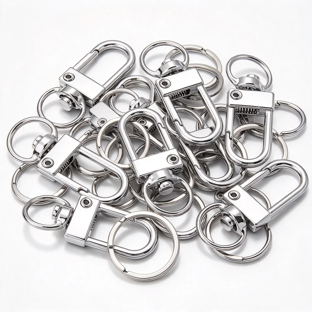 20pcs Silver Color Carabiner Clasp Key Chain Rotating Keyrings Metal Lobster Clasps Hooks for DIY Key Chain Bags Accessories ﻿
