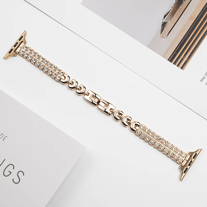 Pulsera ostentosa para Apple Watch, correa de Metal brillante de diamante para IWatch 2, SE, 6, 5, 4, 38mm, 42mm, 49mm, 9, 8, 7, 41mm, 45mm, 40mm, 44mm