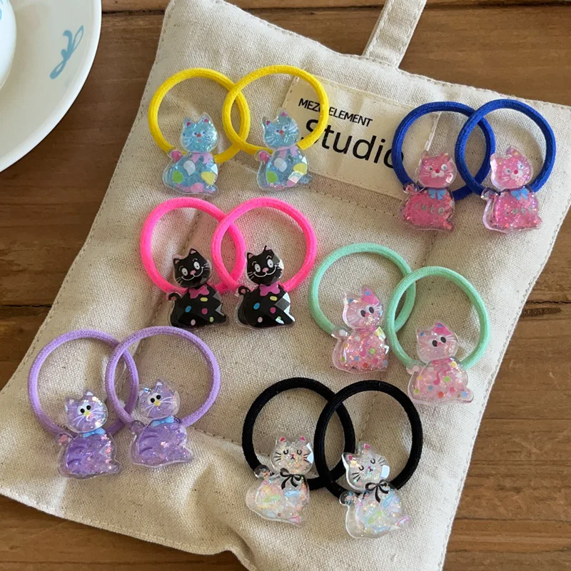 2PCS Colorful Bow Tie Cat Girls Elastic Hair Bands Lovely Princess Hair Accessories Children Hair Ties Baby Headwear