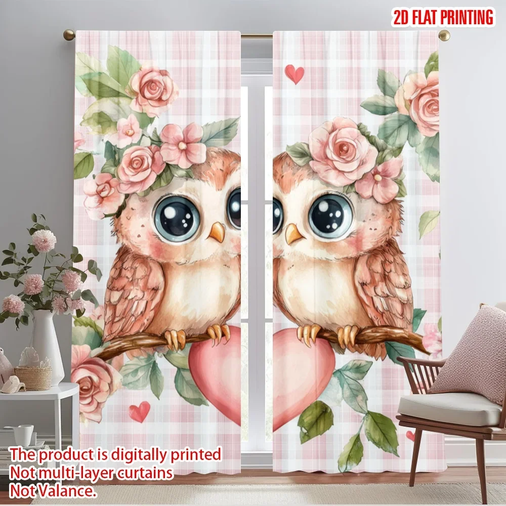 2pcs,2D plane printing Curtains&Window Treatment Lovey Dovey Owls Polyester Fabric (without rod) Decorations Inside Ldeal for