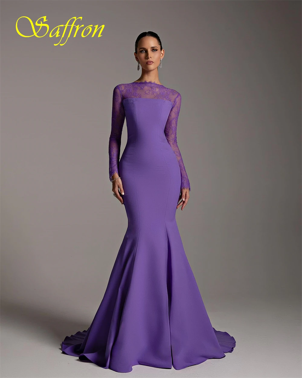 Vestido de noche de sirena de Jersey de manga larga con cuello barco personalizado, vestidos de fiesta con tren de barrido, vestidos para ocasiones especiales con temperamento