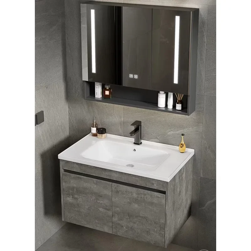 STLF Newest Bathroom Furniture Carbon Fiber Bathroom Vanity Storage with Mirror & Basin Rectangle Pattern Modern and Classic