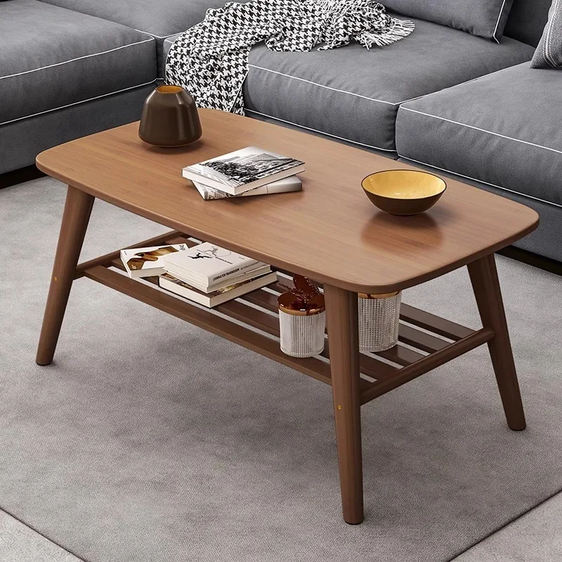 Coffee Table Living Room Center Minimalist Display 2-Tier Wood Coffee Table with Shelf Storage Mesa De Centro Elevable طاولة
