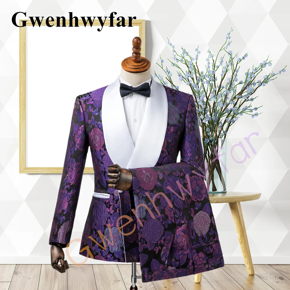 

Gwenhwyfar New Dark Purple Trend Style New Multicolor Men's Groom Wedding Suit Business Casual Tuxedo Fashion Suit 2 Pieces Set