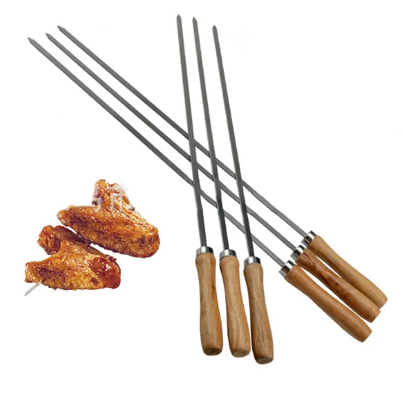

PZHI-18Pcs Kebab BBQ Stainless Steel Skewers With Wooden Handles Flat Reusable Metal Skewer Sticks With Storage Pouch
