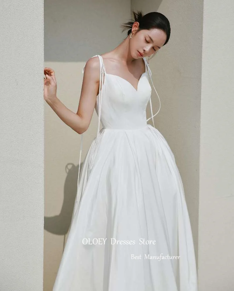 OLOEY-Robe de Mariée en Satin Blanc, Ligne A Simple, Bretelles Sœurs, Longueur au Sol, pour Patients, Quel que soit le Corset au Dos, Séance Photo Coréenne