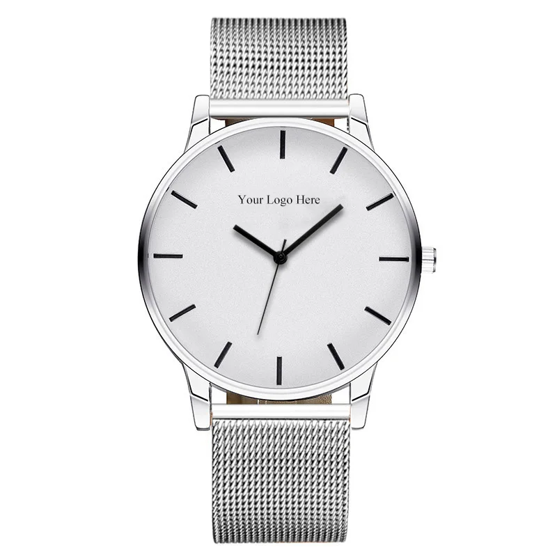40mm Big Case Herren Einfache Silber Edelstahl Mesh Armbanduhr Individuelles Uhr LOGO