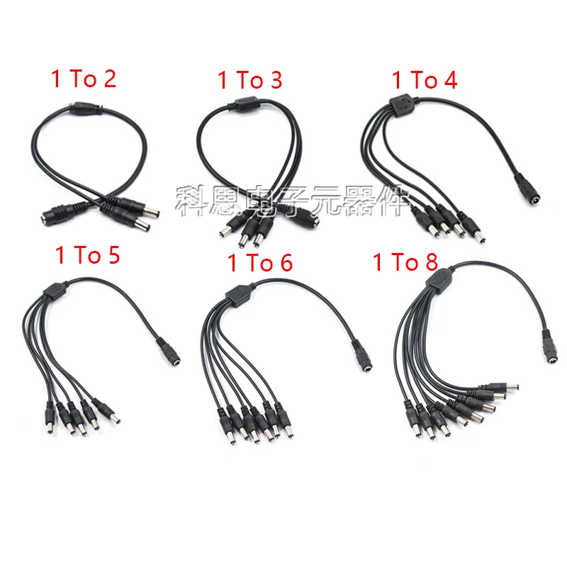 12V DC Power Splitter Plug 1 Female to 2 3 4 5 6 8 Male CCTV Cable Camera Cable CCTV Accessories Power Supply Adapter 2.1*5.5mm