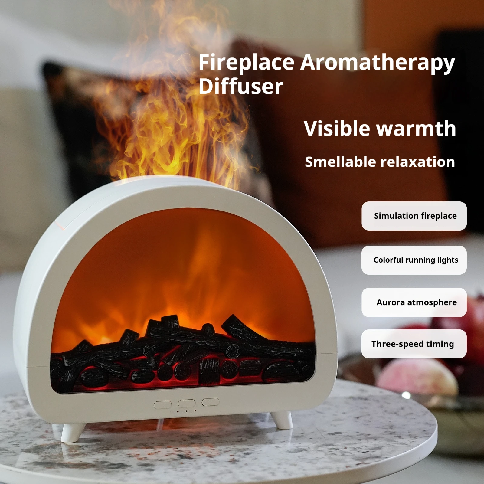 3D Fireplace Flame Simulation Aroma Humidifier Small Intelligent Wood Grain Essential Oil Diffuser for Bedroom Living Room