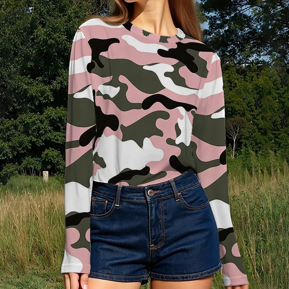 Women's long-sleeve top for autumn and winter, with stylish color-blocking pattern, suitable for sports, fitness and outdoor
