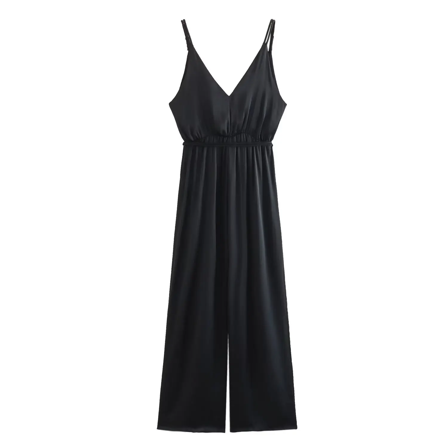 Withered Fashion Ladies French Simple Solid Satin Pleated Camisole Jumpsuit Women Overalls