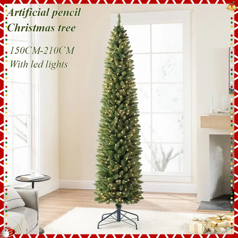 

Artificial Christmas Tree PVC Material with Lamp Pencil Christmas Tree 150CM-210CM Family Party Christmas Atmosphere Decoration