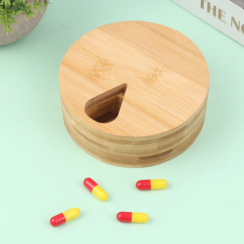 Bamboo Wood Pill Organizer For Medicine Vitamin Weekly, Arthritis Friendly 7-Day Pill Box Medium Container Holder, Daily Portabl