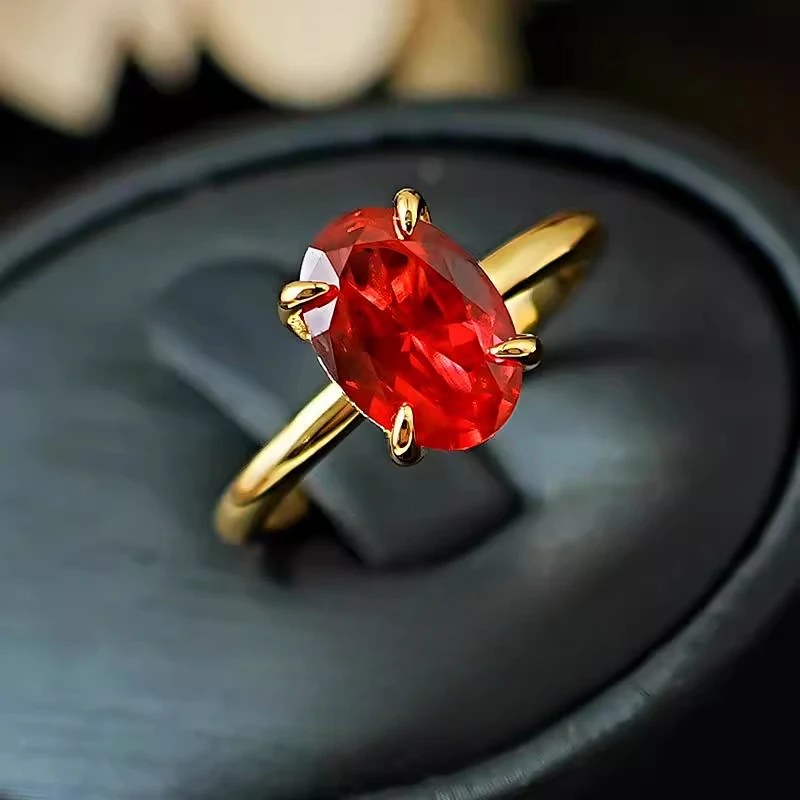 3-carat Minimalist Circle Pigeon Blood Red Ring with 925 Silver Gold Ring Inlaid with Artificial Red Corundum