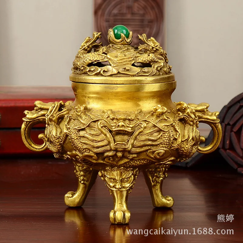 Copper Nine Dragon Incense Burner, Copper Incense Censer, Copper Ding Ornament, Nine Dragon Incense Burner, Three-legged Incense