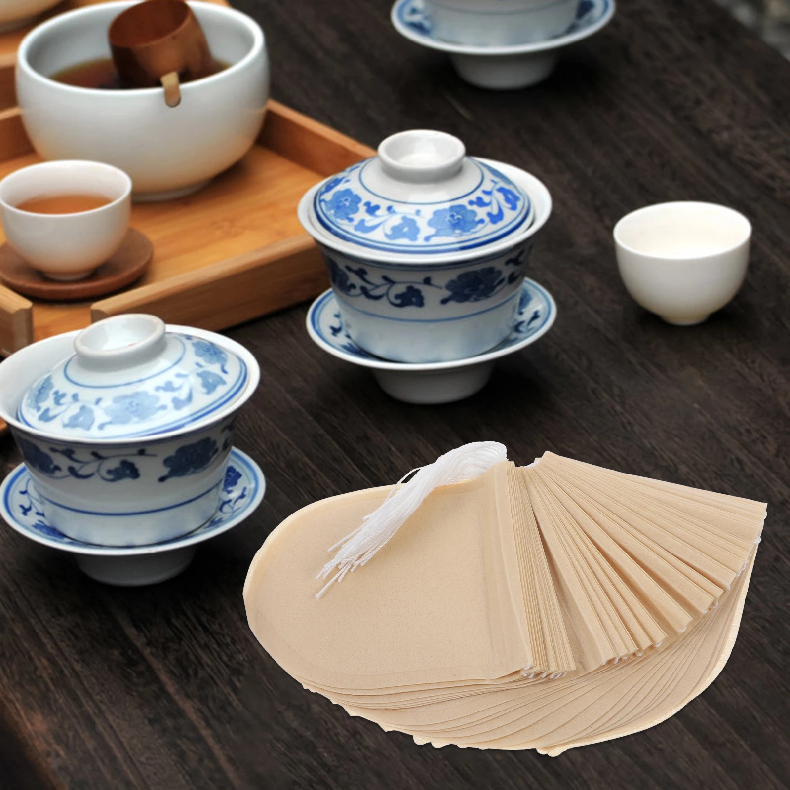 

100 Pcs Disposable Tea Filter Bags 6x8cm White Drawstring Loose Leaf Tea Strainer Sachets Coffee Herbs Spices Infuser Kitchen