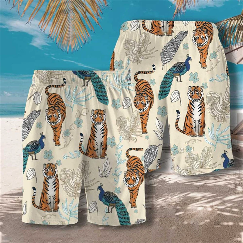 2024 Summer New Men Beach Shorts Casual Cool Animal 3d Printing Tiger Short Pants Running Trunks Breathable Boys Kids Swimwear