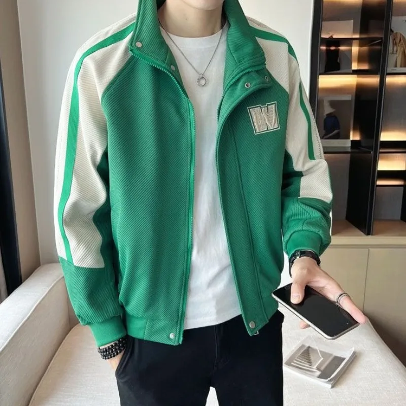 

Autumn Winter 2025 Men's New Color Blocked Stand Collar Twill Jacket Premium Texture Trendy Streetwear Utility Outerwear