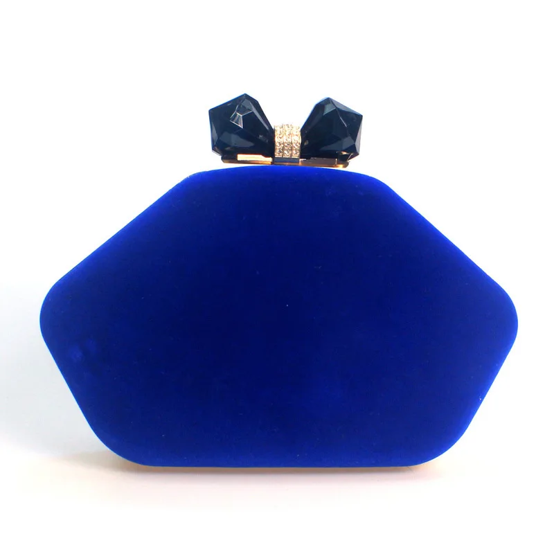 Luxury Hot Pink Velvet Clutch Bag Women Crystal Tassel Bow Evening Purse for Wedding Cocktail Party Princess Style Handbags