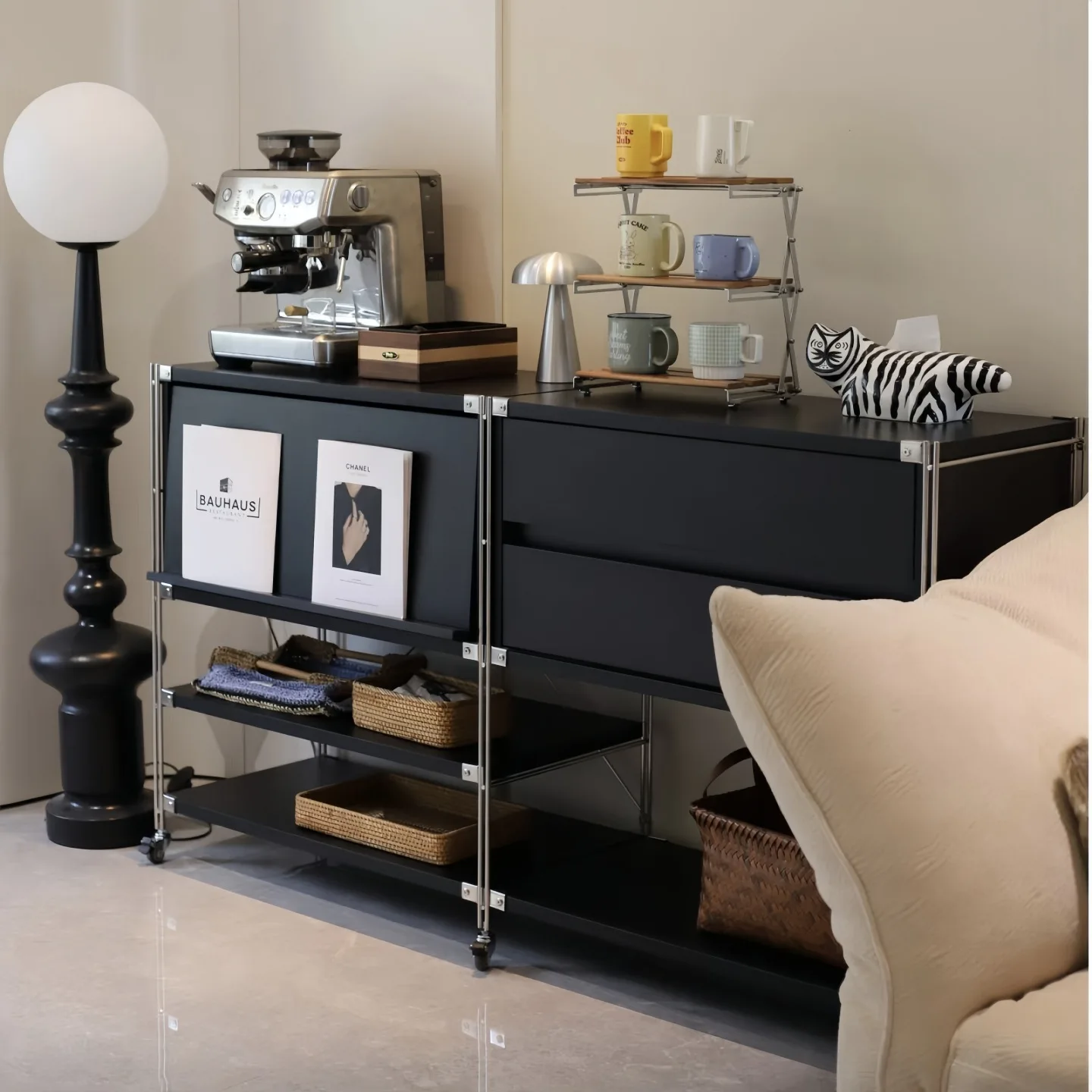 High Combination Double Drawer Cabinet Magazine Cabinet Stainless Steel Shelf Living Room Coffee Machine Storage Locker