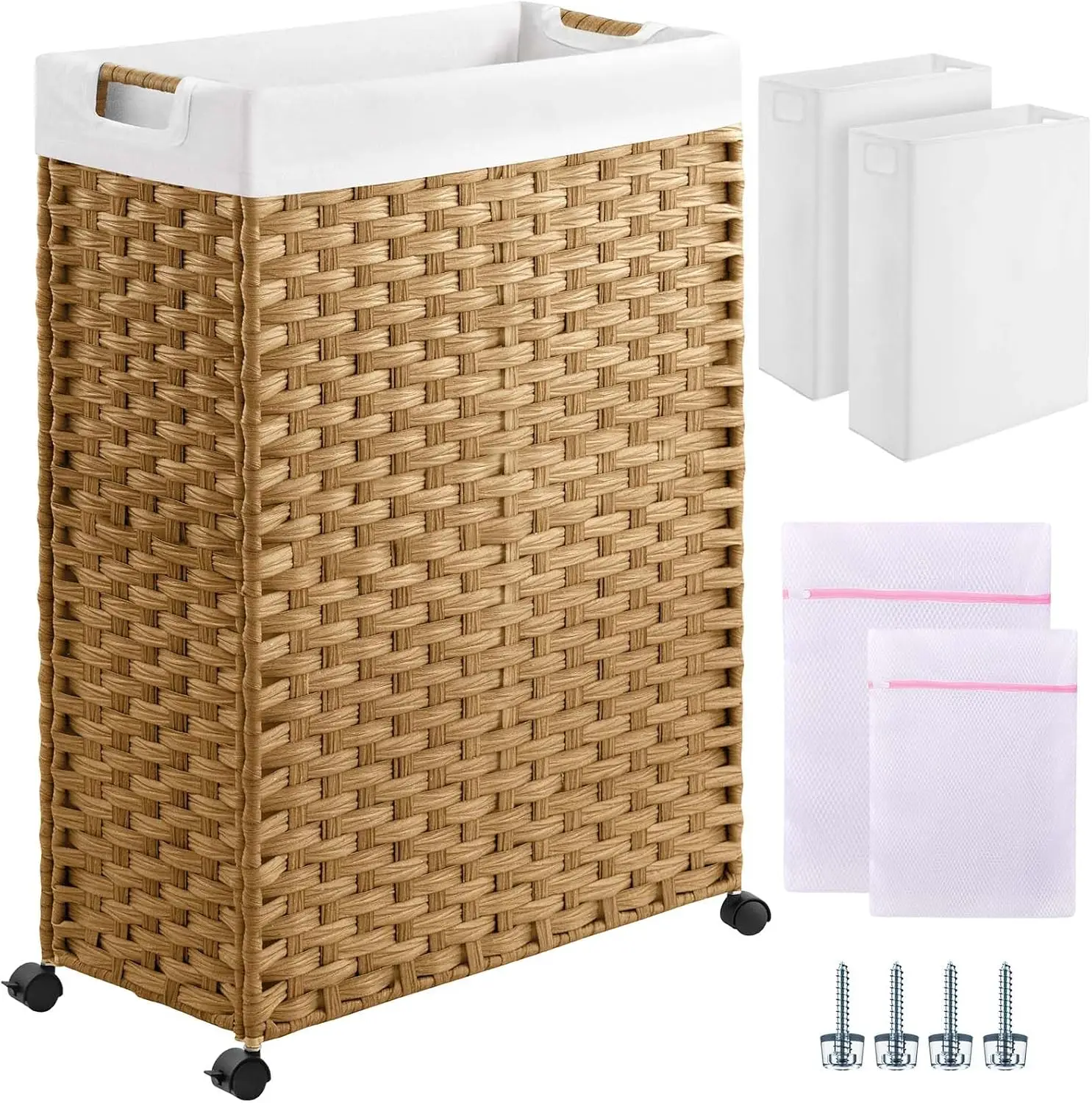 

Foldable Laundry Basket with Wheels, 100L Capacity, Removable Liner & Mesh Bags for Bedroom and Bathroom