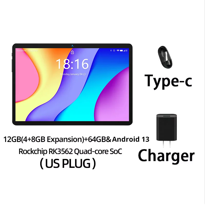 BMAX I9 Plus 10,1" 1280×800 IPS Kids Tablet Android 13 8GB RAM 64GB ROM Quad Core Allwinner RK3562 GPU G522EE WIFI Type-C Tablet