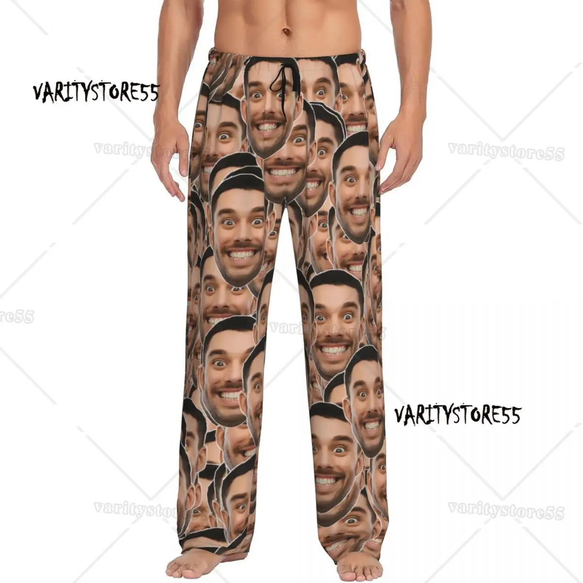 

Мужские пижамные штаны с головой и лицом на заказ, одежда для сна на годовщину мужа, эластичные штаны для сна с карманами