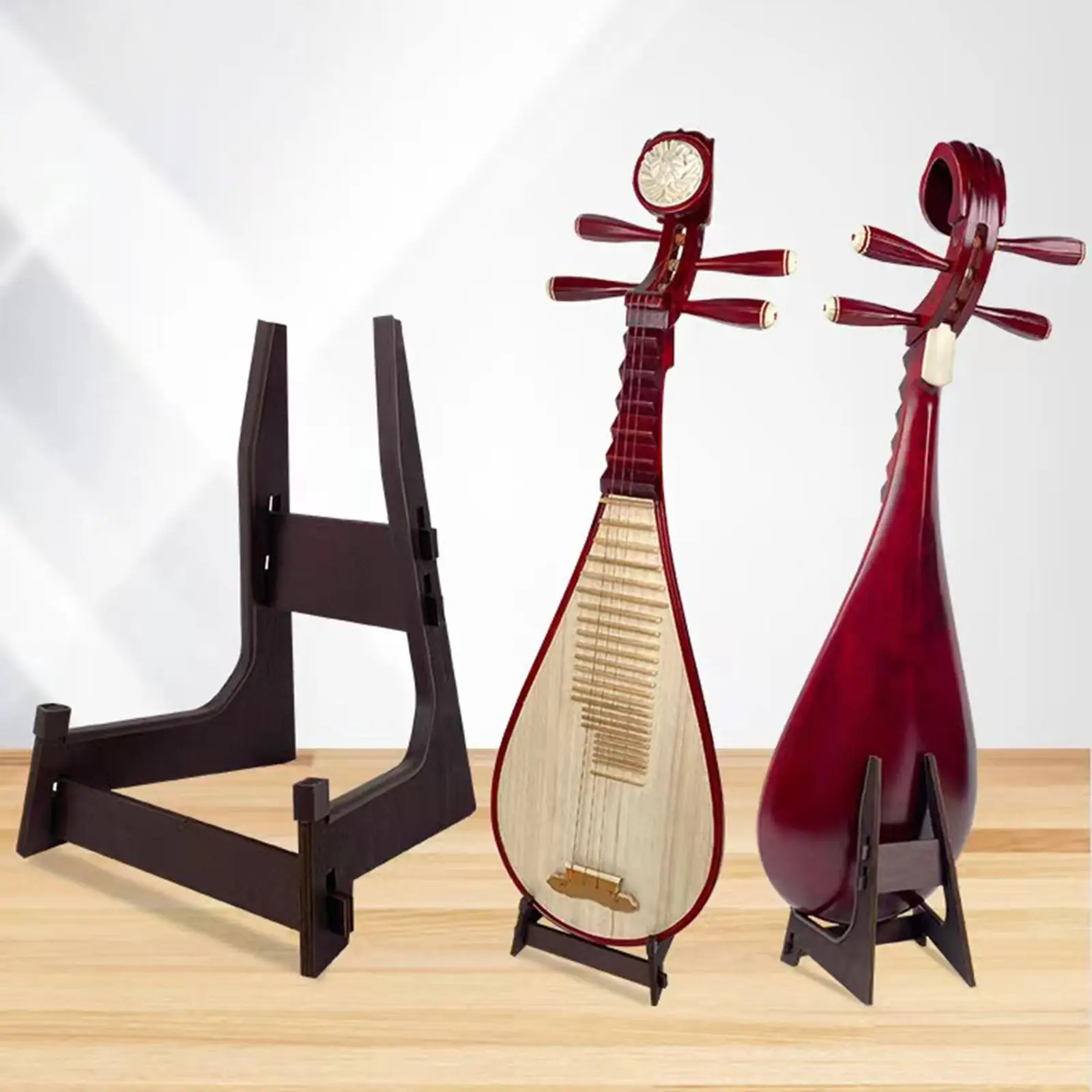 Wooden Lute Stand Portable Foldable a Frame Traditional Stringed Instrument Holder Non Slip Display for Band Storage