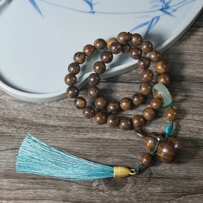 Agarwood 10mm Handheld Carved Gourd Beads Double Layer Creative Buddhist Rosary Bracelet Car Hanger