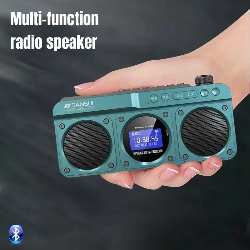SANSUI F28 راديو FM محمول MP3 وكمان بطاقة خارجية سماعة لاسلكية تعمل بالبلوتوث مكبرات صوت مرحبا فاي جودة الصوت ساعة ليد عرض كلمات