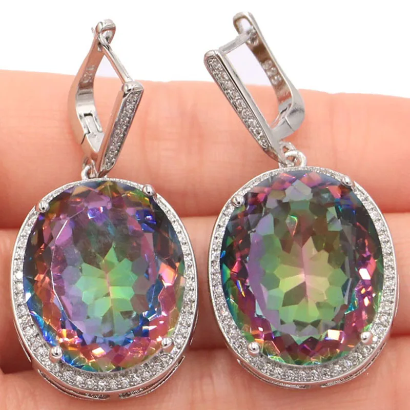 Buy 5 Get 1 Free 40x21mm Big Gemstone Fire Rainbow Mystic Topaz Zultanite Color Changing Alexandrite Topaz Women Silver Earrings