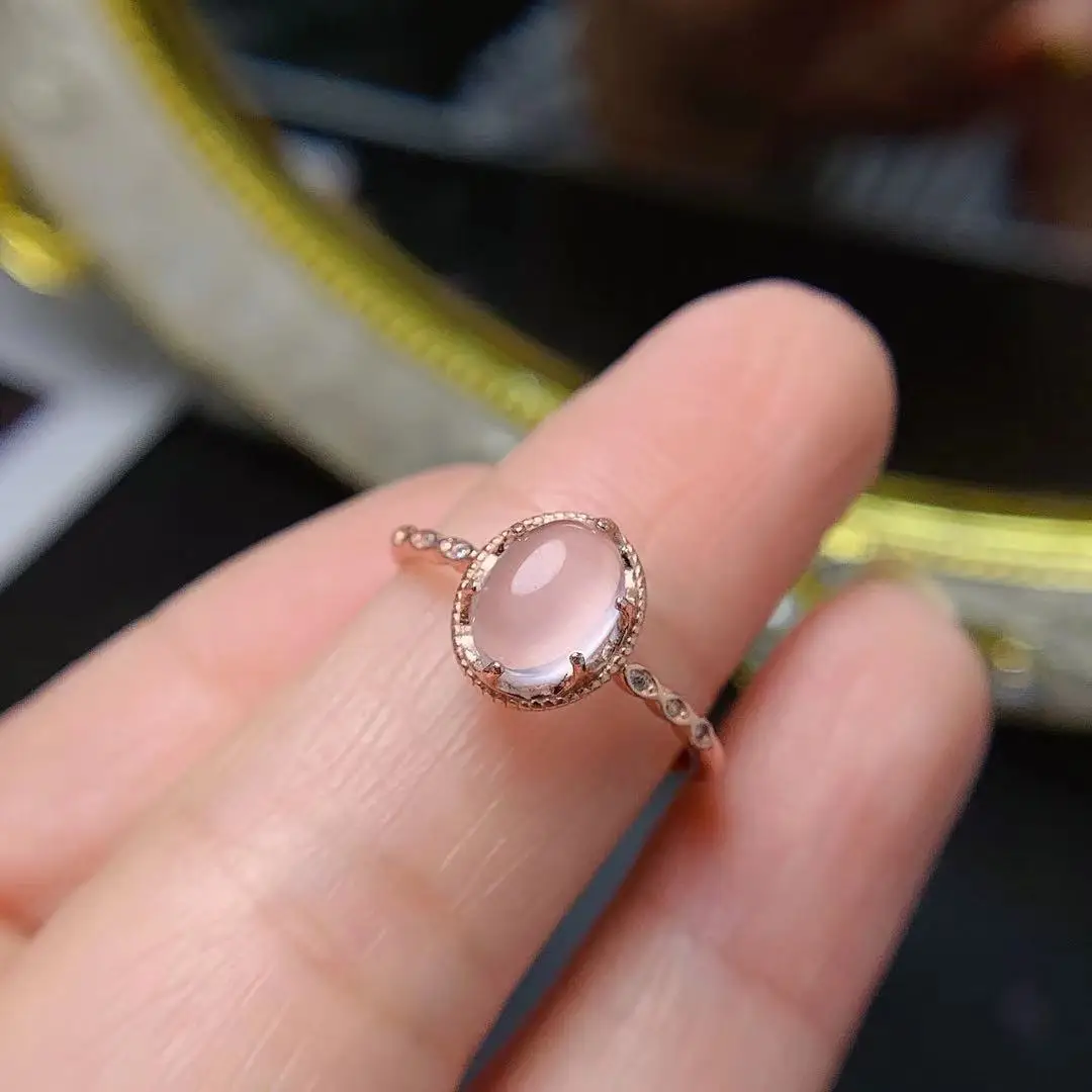 

Simple Silver Rose Quartz Ring for Woman 1.5ct 6mm*8mm Natural Rose Quartz Silver Ring Solid 925 Silver Rose Quartz Jewelry