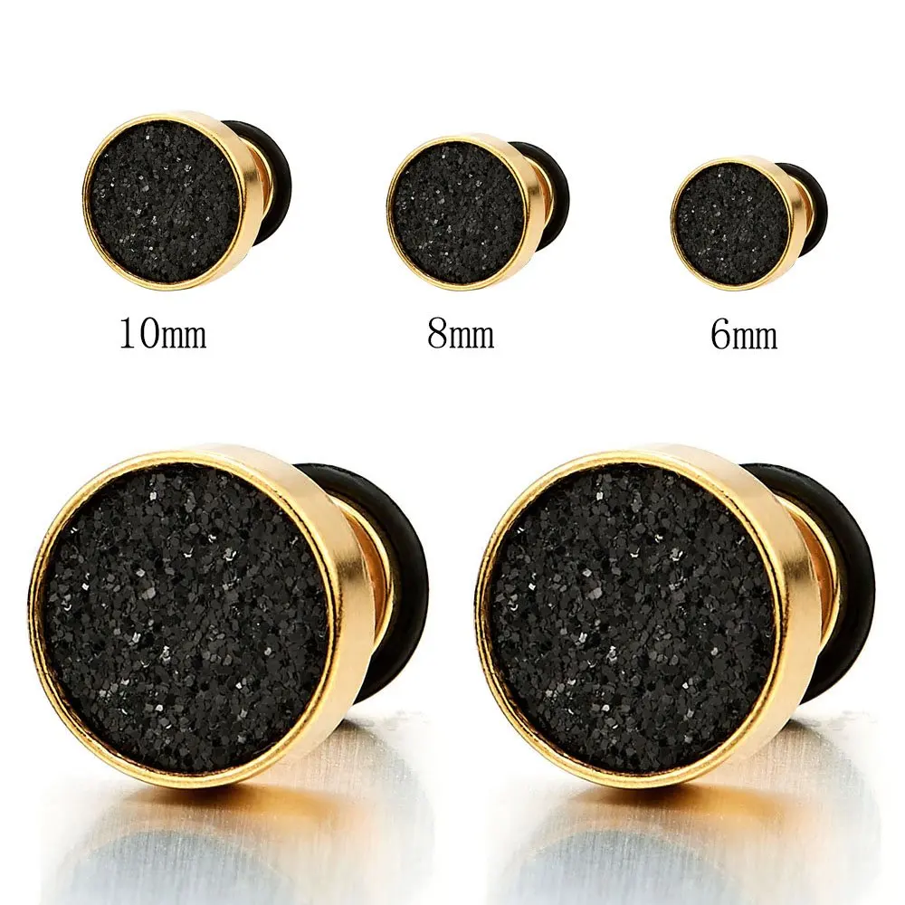 1 Pair Men Women Stud Earrings Stainless Steel Illusion Tunnel Plug Screw Back with Sand Glitter 6/8/10mm