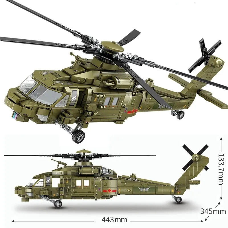 750pcs Attack Helicopter Army Modern Military SWAT Building Blocks Bricks Model Educational Gifts Construction Toys Boys Set